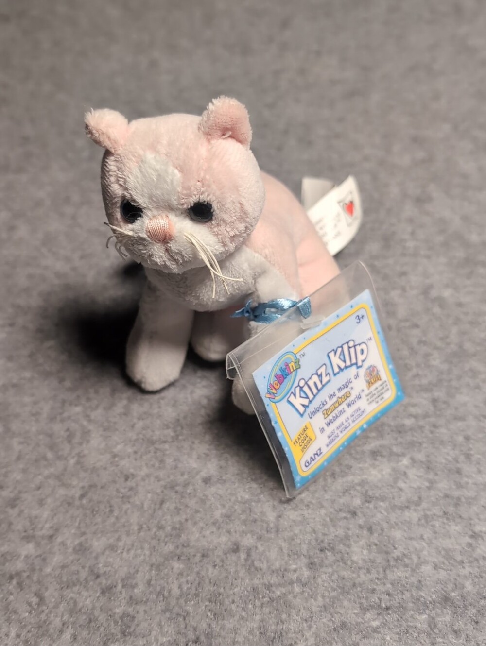 Webkinz Kinz Klip Pink & White Cat Plush Clip On Keychain Sealed Code Ganz NWT